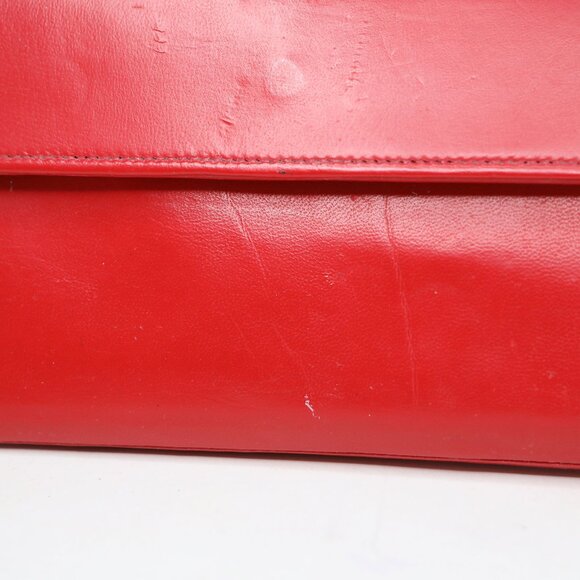 Vintage Merangue Red Genuine Leather Bifold Wallet with Calculator & Pen Retro - Picture 9 of 11